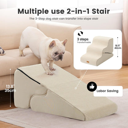 Gardner Pet 4-Step Dog Stairs for Small Dogs 18.5" H, Curved 4-Step Pet Stairs, Dog Steps for High Bed (18-20 in), Couch with Durable Non-Slip Waterproof Fabric Cover and CertiPUR-US Certified Foam