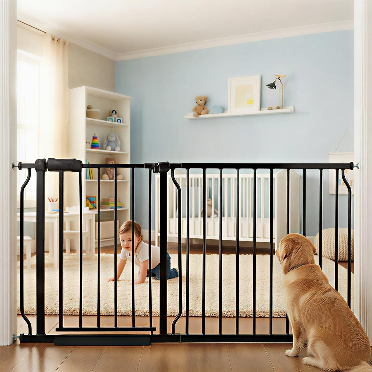Extra Wide 76.4-81 Inch Large Baby Gates for Stairs, Doorways - No Drilling, Pressure Mounted Pet Gates for Kids & Dogs