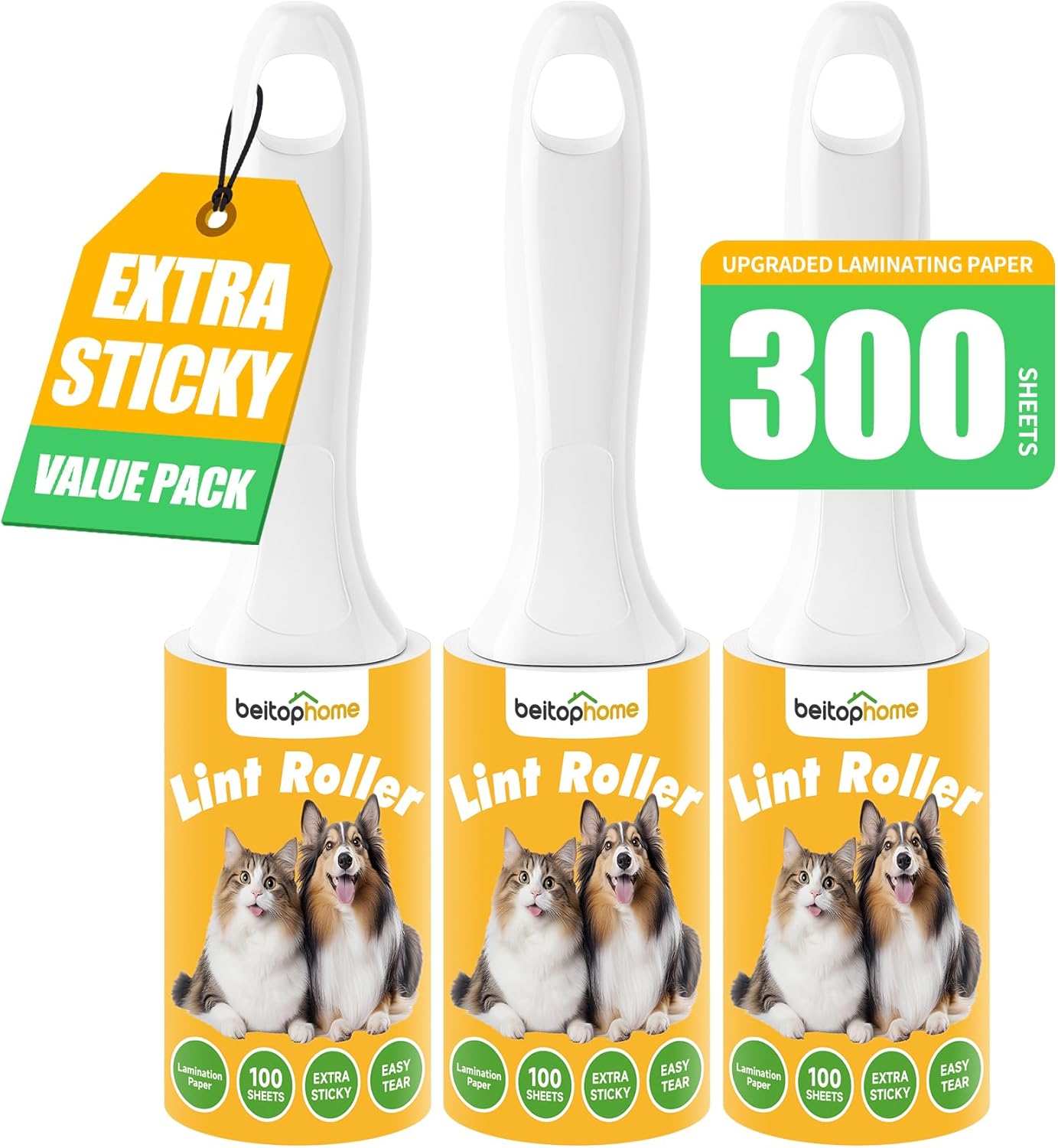 Lint Roller, 800-Sheet Extra Sticky Rollers for Pet Hair, 4 Handles, Value Pack for Dogs, Cats, Clothes, Carpet, Furniture