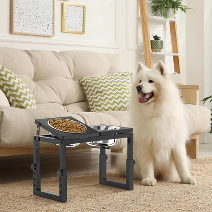 Dog Bowls Elevated, 4 Height (9.6" to15) & Angle (0-20°) Adjustable Raised Dog Bowl Stand, Elevated Dogs Bowl for Medium to Large Sized, Bamboo Feeding Station with 2X 10cups Stainless Steel Dishes