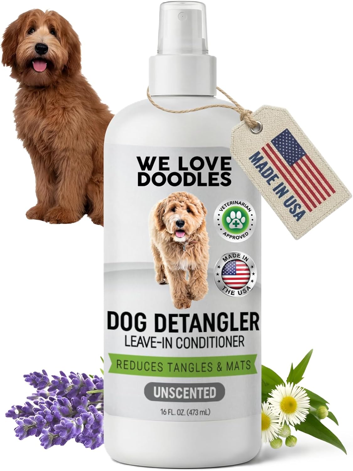 We Love Doodles Dog Detangler Spray - Leave-in Conditioner for Dogs - Dog Detangling Spray - Dematting Spray for Dogs - Tangle Remover - Made in The USA, Large 16 fl oz (Ocean Breeze)