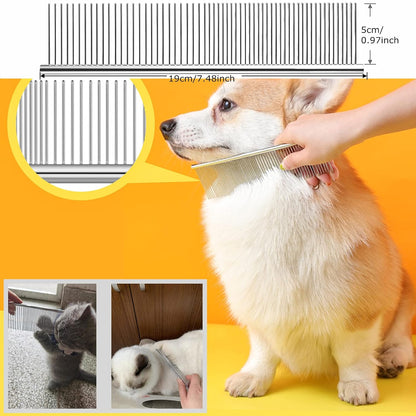Grooming Rake Undercoat Brush for Dogs Long Hair, Long Tooth Undercoat Rake + Stainless Steel Dog Comb, Deshedding Tool Set for Husky Long-haired Cats