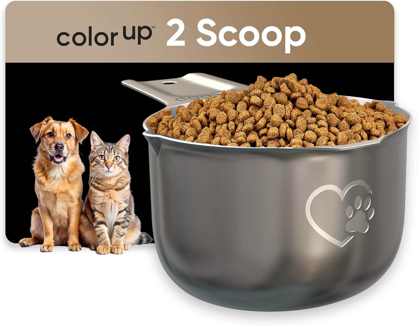 Color Up 1 Cup Pet Food Scoop – Stainless Steel Dog Food Scoop Cup (16 Tbsp) – Heavy-Duty, Rust-Resistant Measuring Scoop for Dogs, Cats, Birds & Rabbits – Ideal for Dry Food & Treats