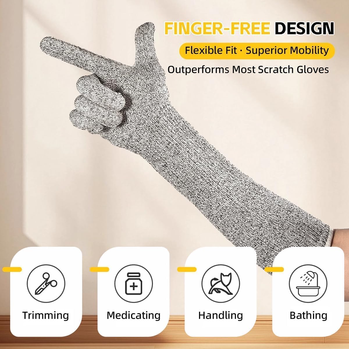 Ultra-Flexible Pet Handling Sleeves: 15.7” Kevlar Scratch-Resistant Gloves for Cat Grooming, Nail Trimming & Arm Protection