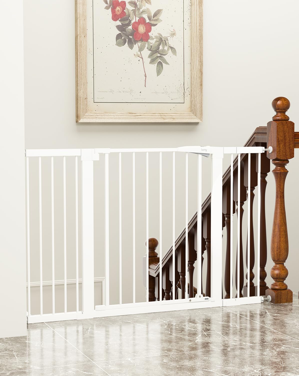 keny 29.7"-46" Baby Gate for Stairs, Auto Close Dog Gates for Doorways, Pressured Mounted No Drilling Pet Gate Extra Wide, One-Hand Opening Dual Lock Stair Gate, Indoor Kids Necessities, Black