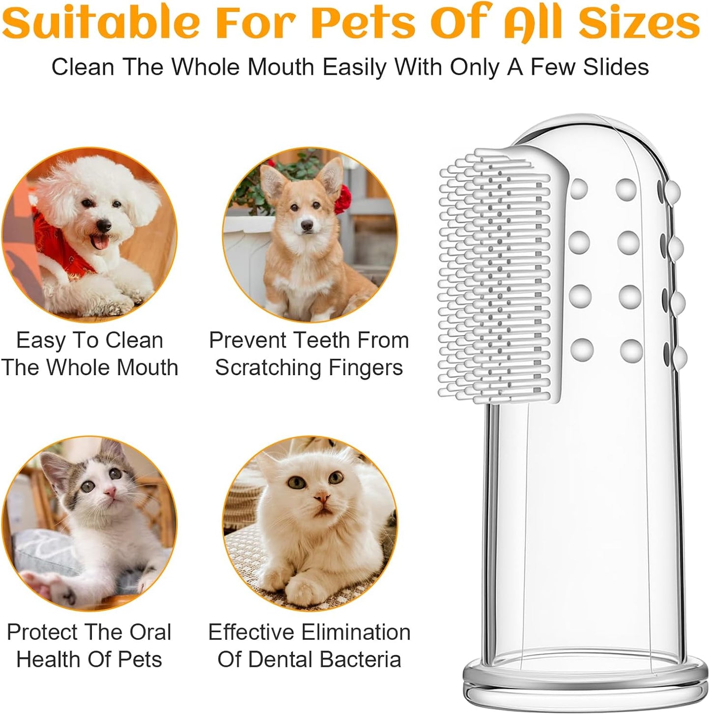 10 Pcs Dog Finger Toothbrush Small Breed Finger Toothbrush with Silicone Bristles and 16 Round Particles for Dogs Cats Dental Care Puppy Tooth Brushing Kit Fits Most Fingers