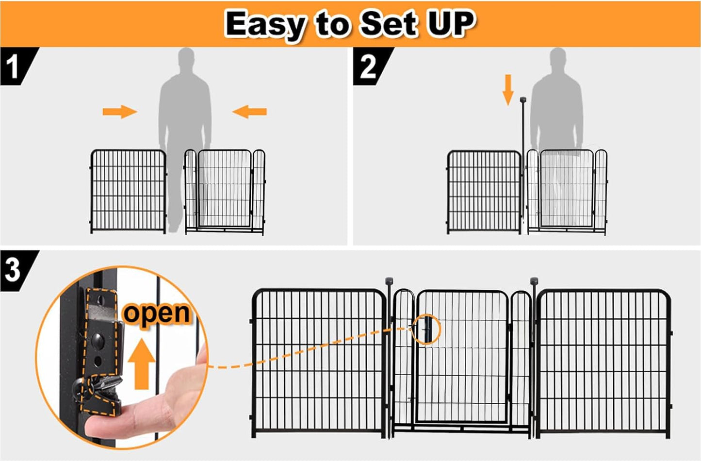Getlay 36 in(H) Garden Fence, Wide Gate Low Threshold, 10 Panels Total 22.1 Ft(L) Heavy Duty Iron Animal Barrier Fence for Yard,Suitable for Indoor Or Outdoor Dog Fencing,Garden Border Fence