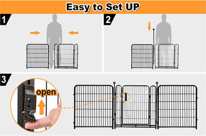 Getlay 36 in(H) Garden Fence, Wide Gate Low Threshold, 10 Panels Total 22.1 Ft(L) Heavy Duty Iron Animal Barrier Fence for Yard,Suitable for Indoor Or Outdoor Dog Fencing,Garden Border Fence