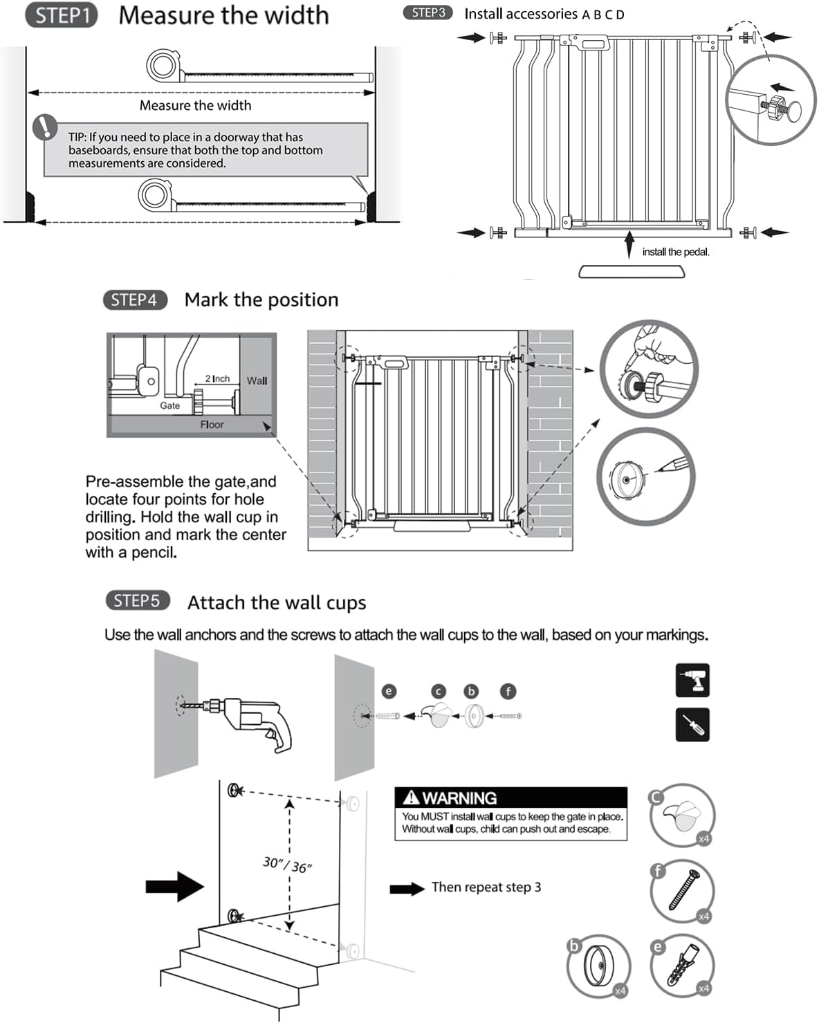 Mom's Choice-GROWNSY Baby Gate for Stairs, 30.5"-43" Pressure Mounted Pet Gate for Doorways-Auto Close Dog Gate for The House-Easy Installation & Walk Thru Wide Safety Gate, Black