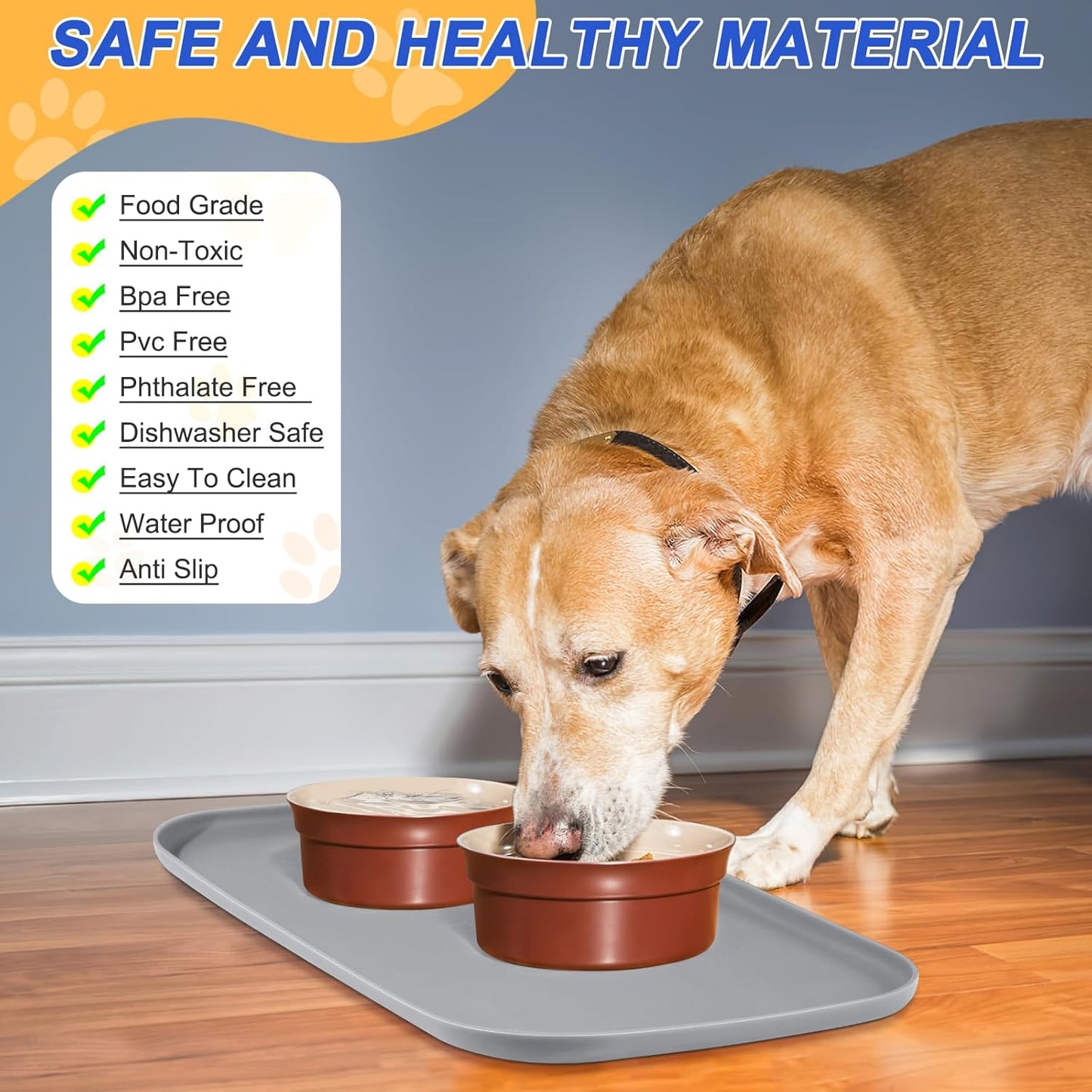 Small Silicone Pet Food Mat with Raised Edge for Food and Water Bowl, Square Dog Feeding Mats, Cat Food Trays for Floor Waterproof, Rubber Tray for Dogs and Cats, 12 x 12 x 0.7 Light Olive Green