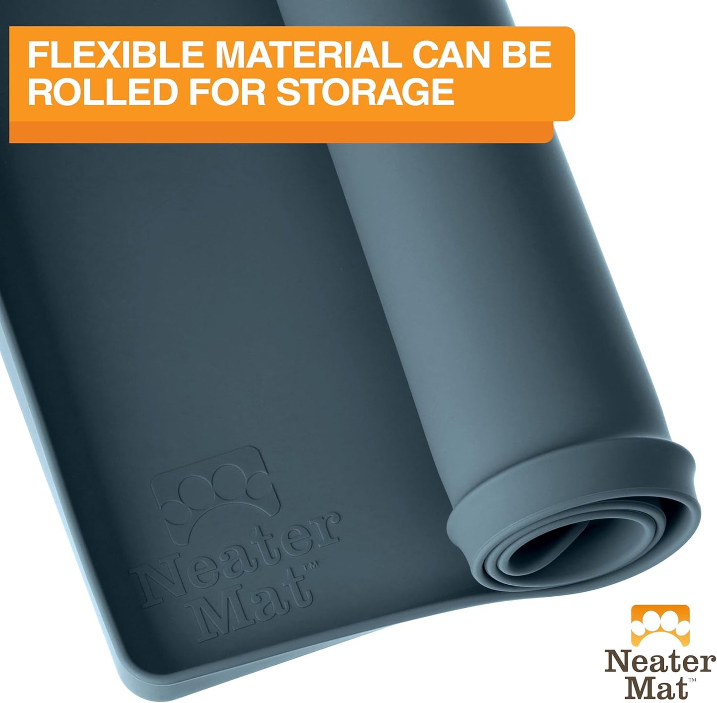 Neater Pet Brands Neater Mat Cat & Dog Food Mat, Waterproof & BPA-Free Silicone Placemat with Raised Edge for Under Food and Water Bowls, 19" x 12", Gunmetal Grey