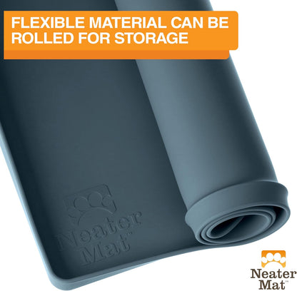 Neater Pet Brands Neater Mat Cat & Dog Food Mat, Waterproof & BPA-Free Silicone Placemat with Raised Edge for Under Food and Water Bowls, 19" x 12", Gunmetal Grey