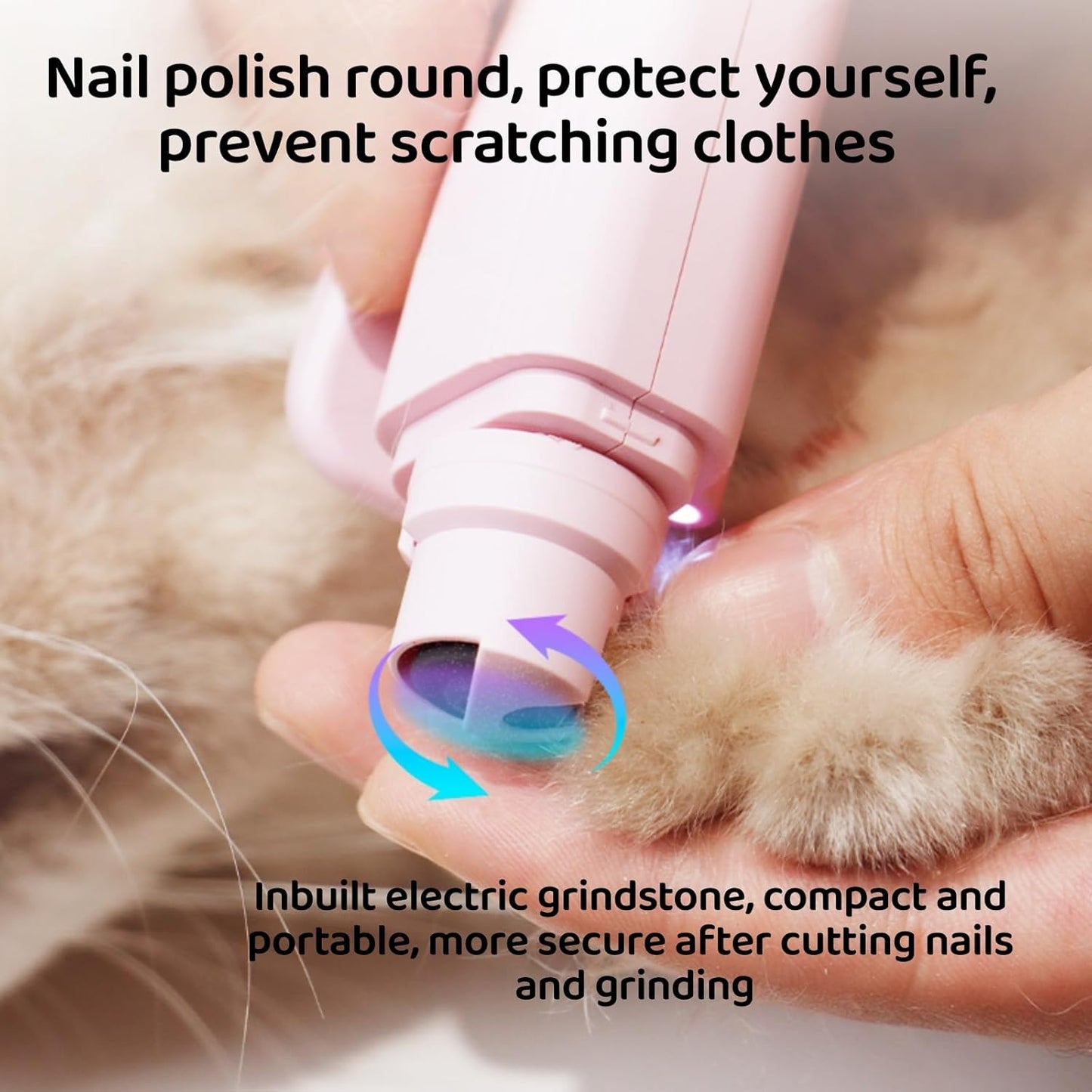 Quiet 2 in 1 Dog Nail Clippers & Cat Claw Trimmers,USB Rechargeable Claw Clippers for Small Medium Dogs and Cats,Cordless Safe Guard Nail Grinder with LED Lights Pink