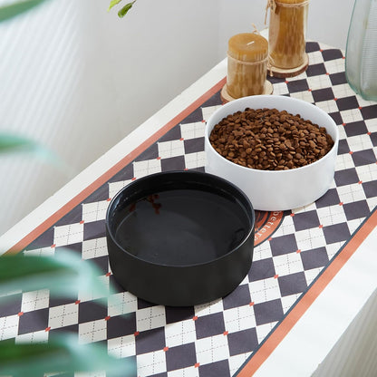 6'' Ceramic Raised Dog Bowl - 30Oz Dog Food & Water Bowl with Elevated Non-Slip Bamboo Stand, Dishwasher & Microwave Safe, Anti Vomiting Heavy Duty Pet Bowl for Small and Medium Dogs, White
