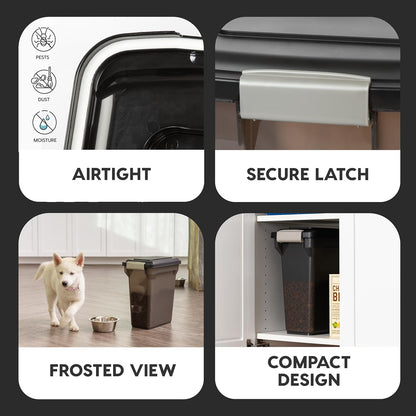 IRIS USA Dog Food Storage Container, Airtight Lid, 2-Cup Scoop, Up to 13 Pounds Pet Food Storage, Versatile Pet Food Bin, Treats, BPA Free, Gray/Dark Gray