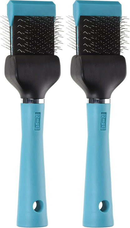 Master Grooming Tools Double-Sided Hard Flexible Slicker Brushes — Versatile Brushes for Grooming Dogs - Green, 8"L x 4"W, Large, Teal