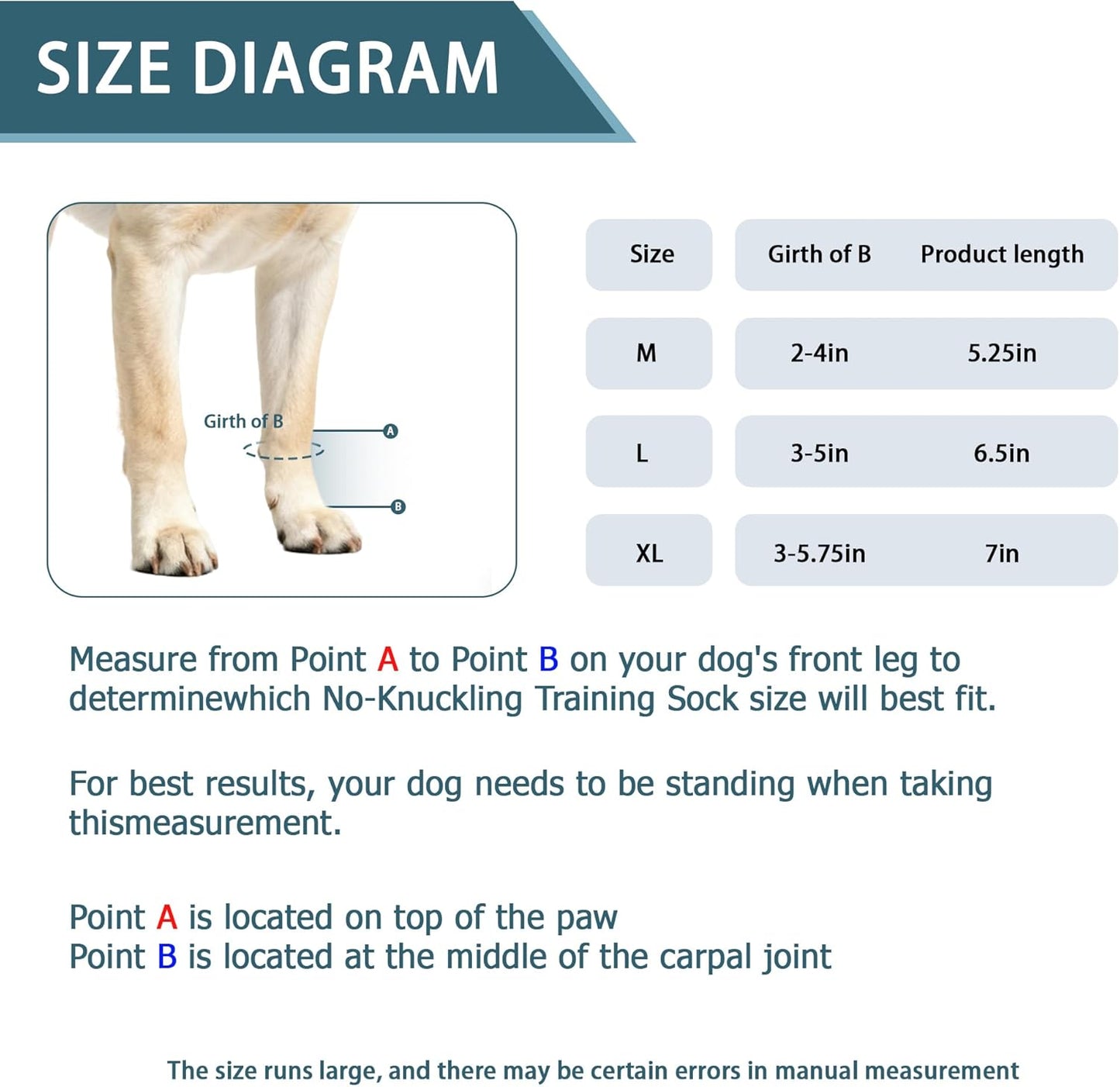 Dog Knuckling Brace, Dog Toe Grips for ACL Injury, Hock Fracture, Arthritis & Meniscus Tears, Rear Legs, L
