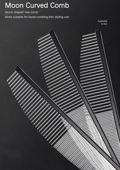 Arc Curved Cat Dog Comb for Grooming Matting Metal Comb for Long Haired Cats Dog Grooming Combs, Goldendoodles Poodle Detangler Brush peine para perros Removes Knots & Flea (black,flat19cm)