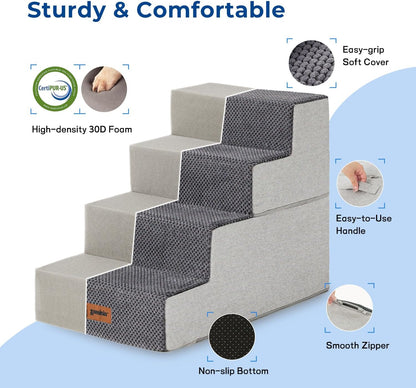 ZOMISIA Dog Steps for Couch - Pet Stairs for Small Dogs and Cats, Dog Steps with Non-Slip Bottom Grey 3 Steps, Grey