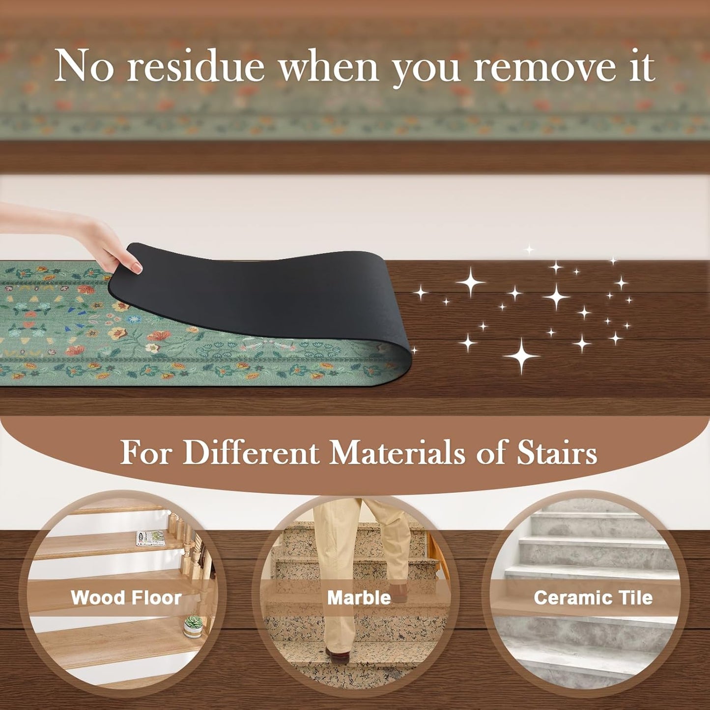 OJIA Floral Stair Treads Non-Slip Carpet Stair Treads for Wooden Steps Indoor 15PCS 30"x8" Stair Runner Stair Mats Staircase Step Treads for Kids, Elders and Dogs, Stair Covers, Black