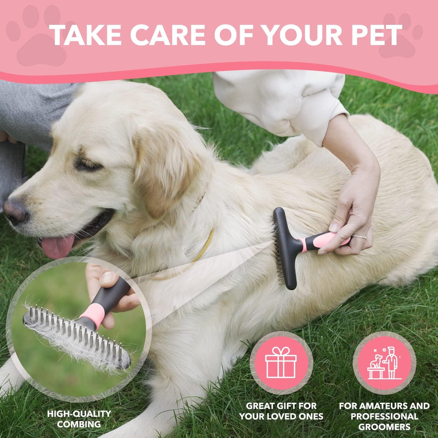 DOGI Deshedding Brush Comb - Undercoat Rake for Dogs, Cats, Short, Long Hair Coats - Double Row Stainless Steel Pins - Reduce Shedding by 90% (Green)