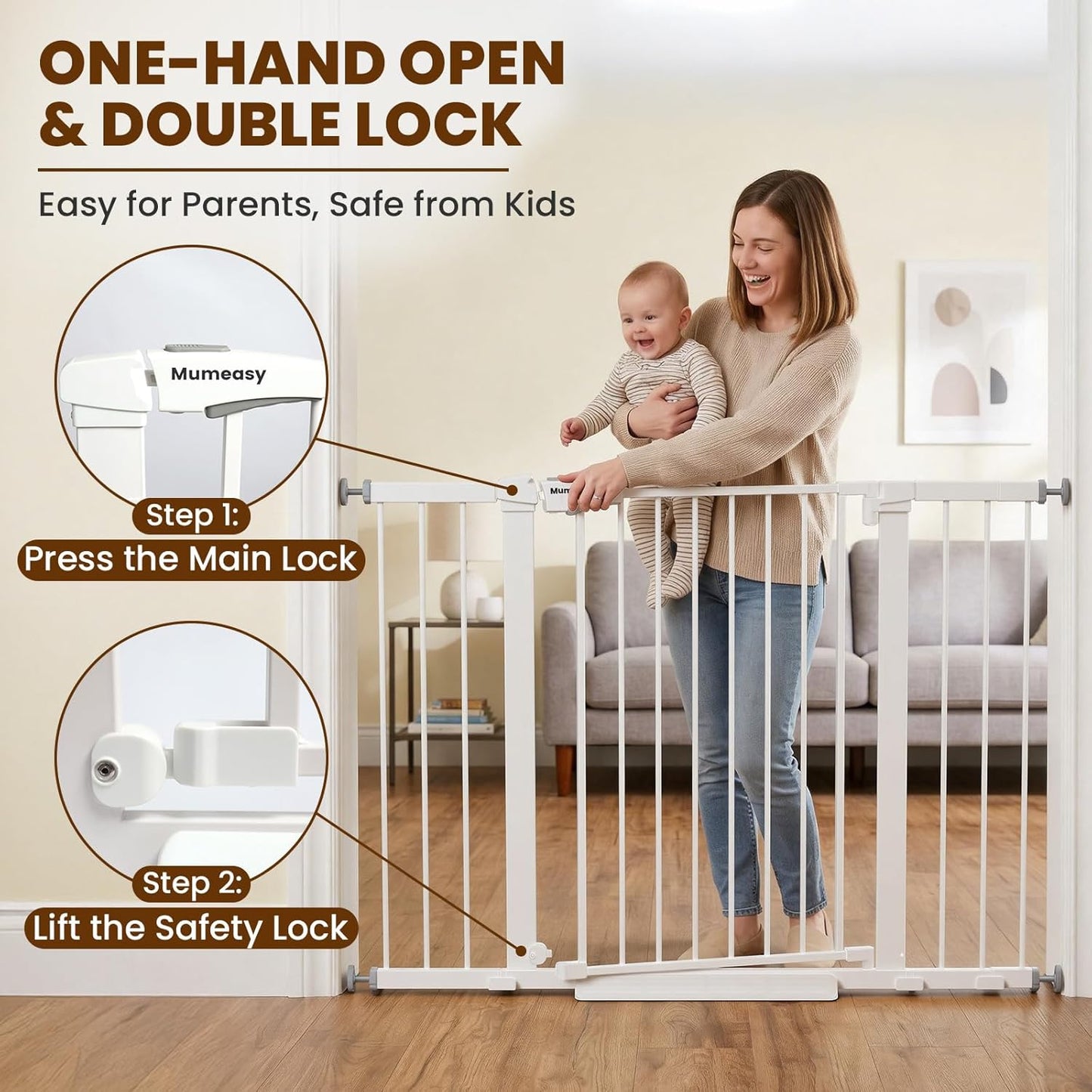 Mumeasy 36" High Extra Tall Dog Gate, 29.6"-40.5" Wide Pressure Mounted Tall Baby Gate for Dog, Auto Close Pet Gate with Door for Stairs,Doorways,House,Black