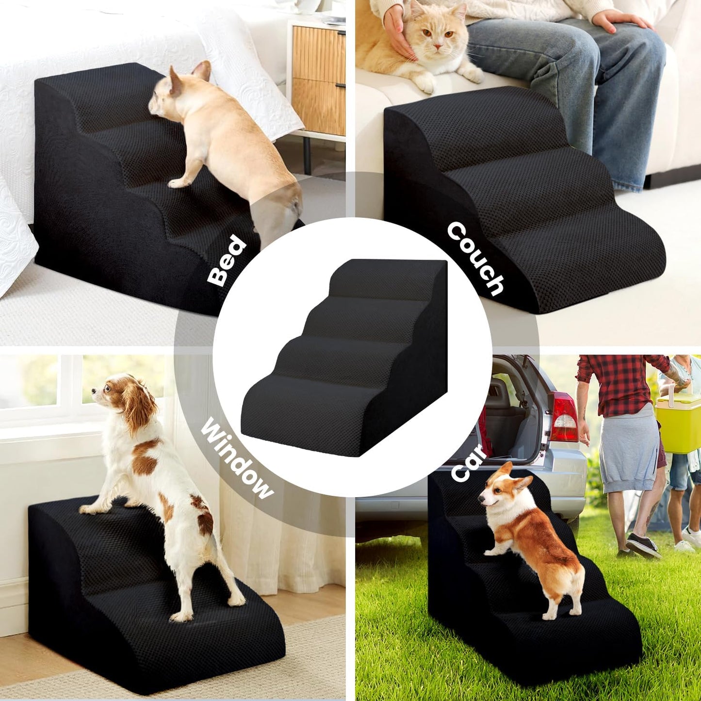 Dog Stairs for Small Dogs, 3 Tiers High Density Foam Dog Ramp, Extra Wide Non-Slip Pet Steps for High Beds Or Couch, Soft Foam Doggie Ladder for Dogs Injured, Older Pets, Small Cats