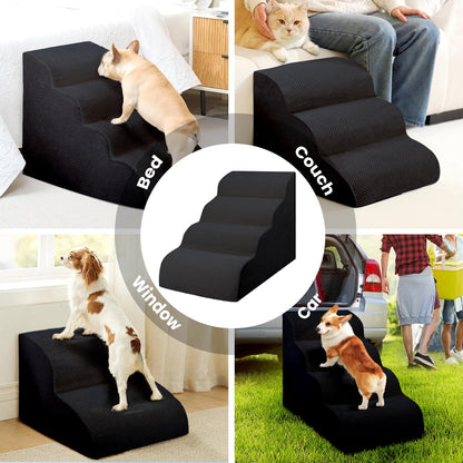 Dog Stairs for Small Dogs, 3 Tiers High Density Foam Dog Ramp, Extra Wide Non-Slip Pet Steps for High Beds Or Couch, Soft Foam Doggie Ladder for Dogs Injured, Older Pets, Small Cats