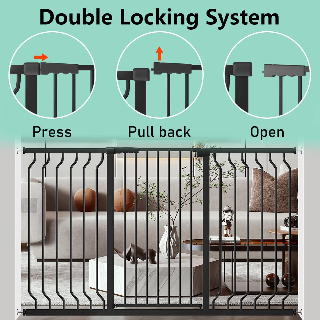 ALLAIBB White 40.55" Extra Tall Wide 57.48-73.62" Baby Gate Pressure Mounted Walk Through Child Kids Safety Toddler Tension Pet Dog Gates with Extension for Doorways Kitchen