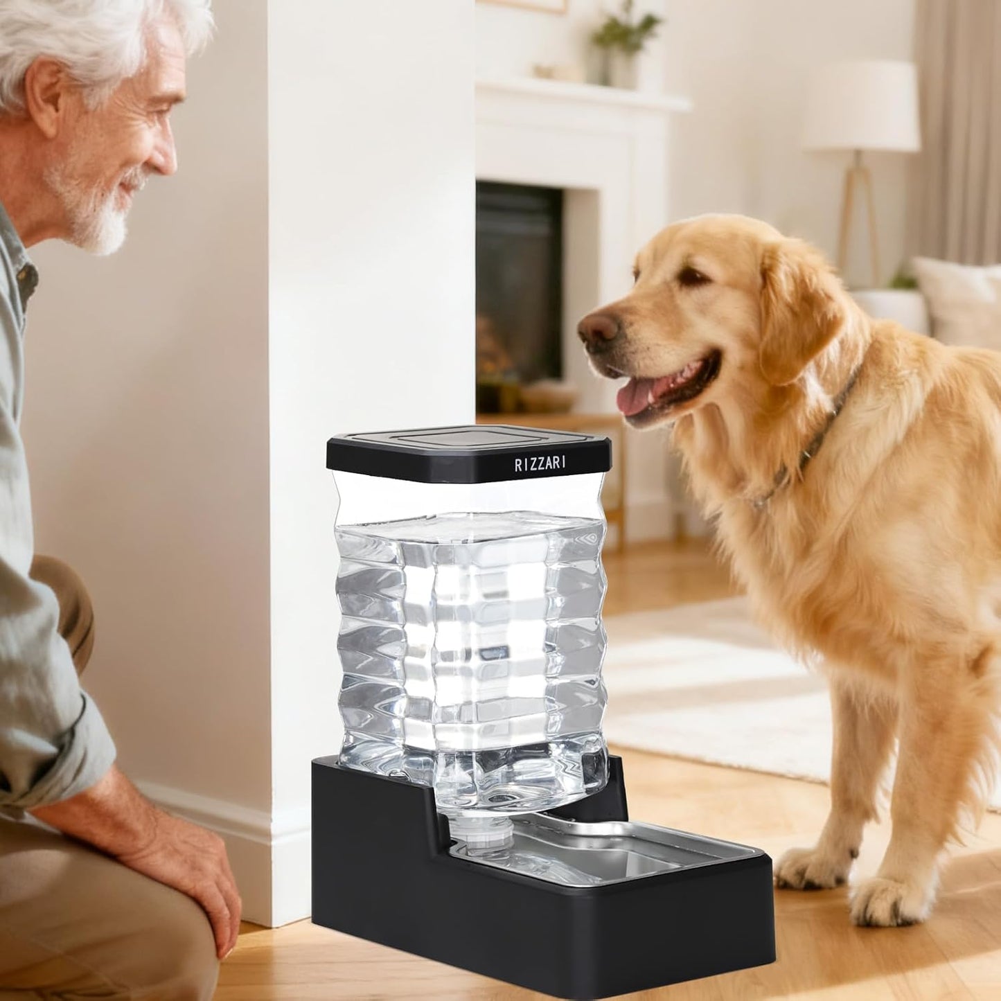 RIZZARI 10L Stainless Steel Dog Water Dispenser – Large Capacity Gravity Auto-Refill Waterer with Anti-Tip Design for Large Dogs, Ideal for Living Rooms, Offices & Indoor Pet Spaces