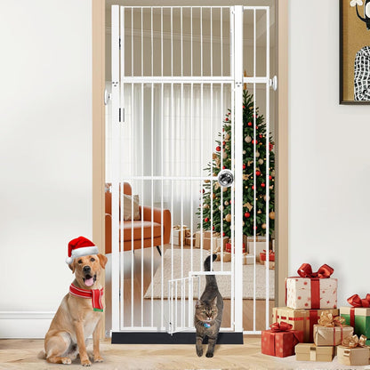71 inch Extra Tall Gates for Cats Dogs, Adjustable 28.7" and 37.5" Wide Cat Gate, Pressure Mounted Full Door Pet Gate for Doorway, Stairs,House (Black, 71")