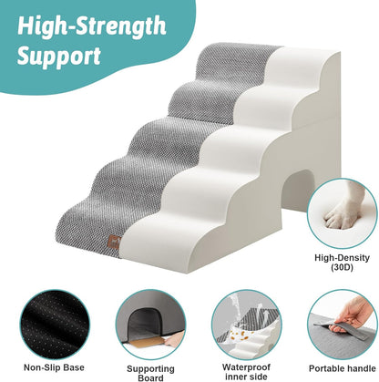 COZY KISS Extra Wide Dog Stairs with Tunnel, Foam Detachable Large Dog Step for Small Pet, Puppy or Cats, Medium Pet Ramp for High Bed, Couch, Sofa or Car, 19.7x33x22.4 inch, 5 Step, Beige