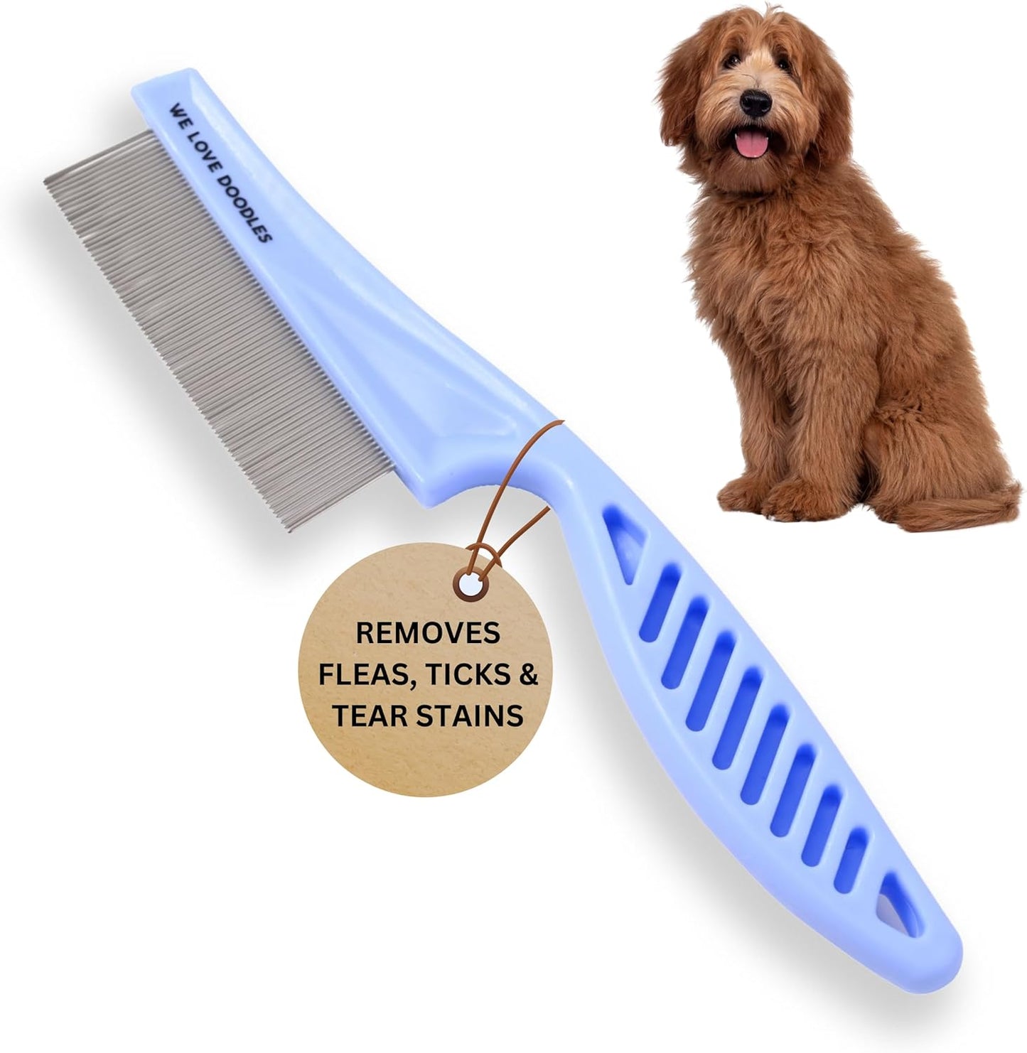 Dog Face Comb, Flea Comb for Dogs, Fine Tooth Tearstain Remover, Removes Crust and Mucus, Face Brush for Poodles & Other Breeds, Grooming Comb for Pets, Large + Small [We Love Doodles]