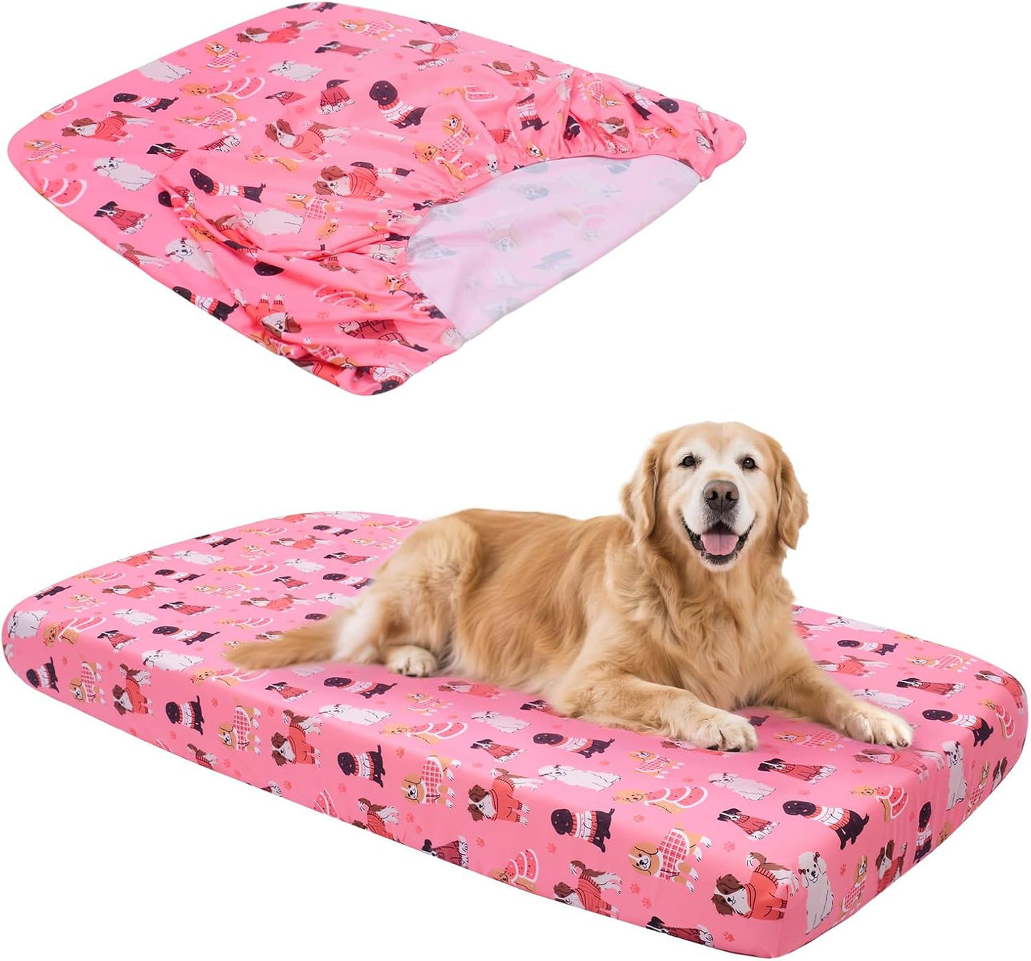 Dog Bed Covers Replacement Washable, Elastic Edged Pet Bed Protector with Cute Dog Pattern Design for Small & Medium Pet Beds, Cover Only (Blue, 36x27x6 Inch)