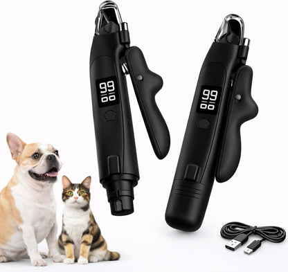 2-in-1 Dog Cat Nail Clippers with Light Bloodline Indicator & Electric Grinder – Type-C Rechargeable Dog Cat Nail Trimmer – Low Noise Grooming Tool with Battery Display (Dark Beige)