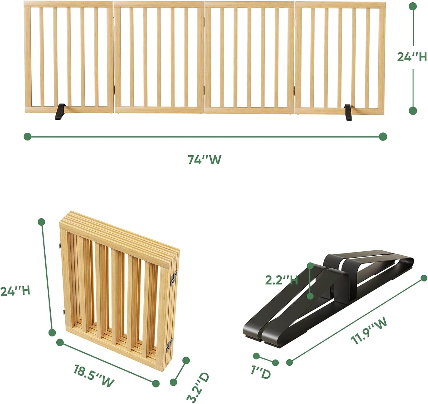 Freestanding Foldable Dog Gate - 4 Panel Room Divider with Metal Support Feet (Black)