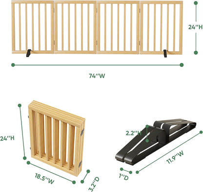 Freestanding Foldable Dog Gate - 4 Panel Room Divider with Metal Support Feet (Black)