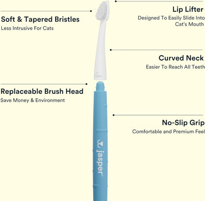 Jasper Microbrush Vet Approved Cat Toothbrush, Soft-Bristled Toothbrush Kit for Felines & Small Dogs, Non-Slip Handle with 2 Replaceable Tooth Brush Heads, Use with Cat Toothpaste, 2-Pack, Rose Pink