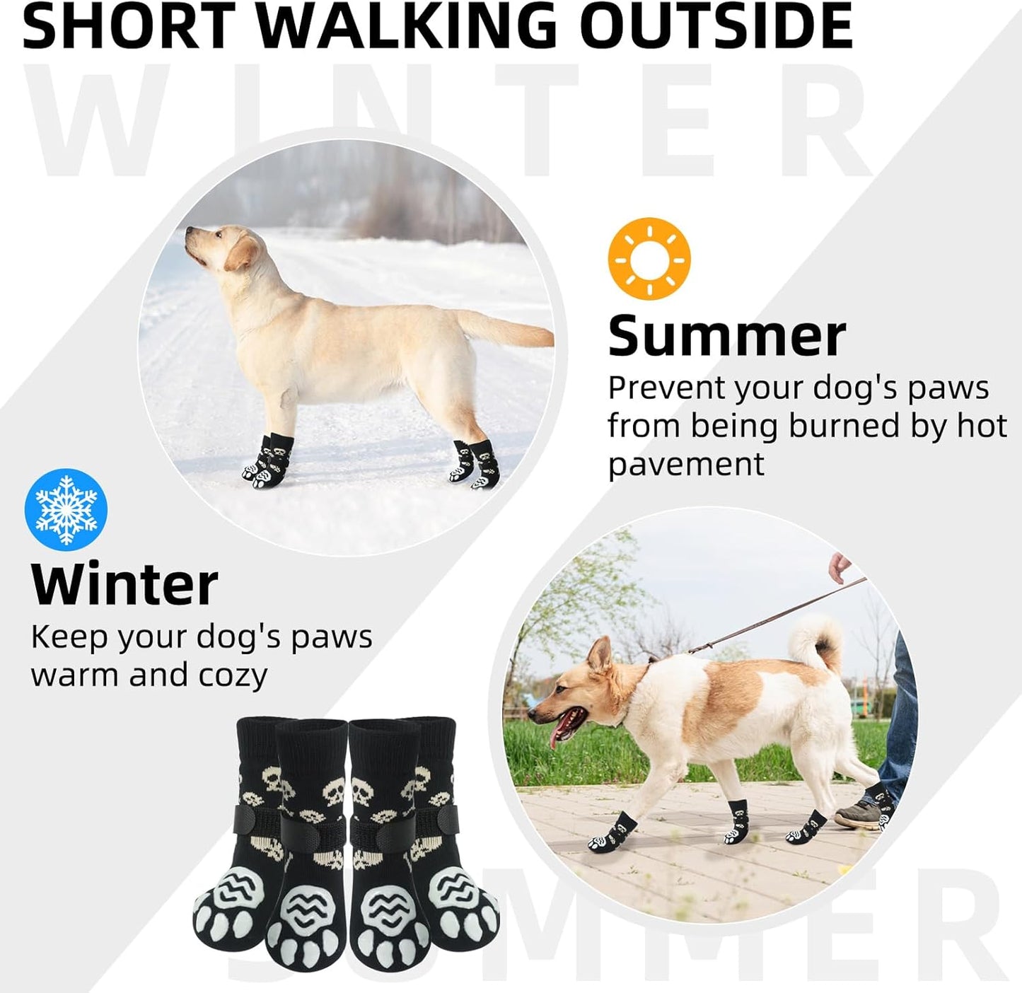 PUPTECK Anti Slip Dog Socks with Double Grippers for Hardwood Floors, Shoes for Hot/Cold Pavement, Boots & Paws Protectors to Prevent Licking, Traction Booties for Senior Small Large Dogs