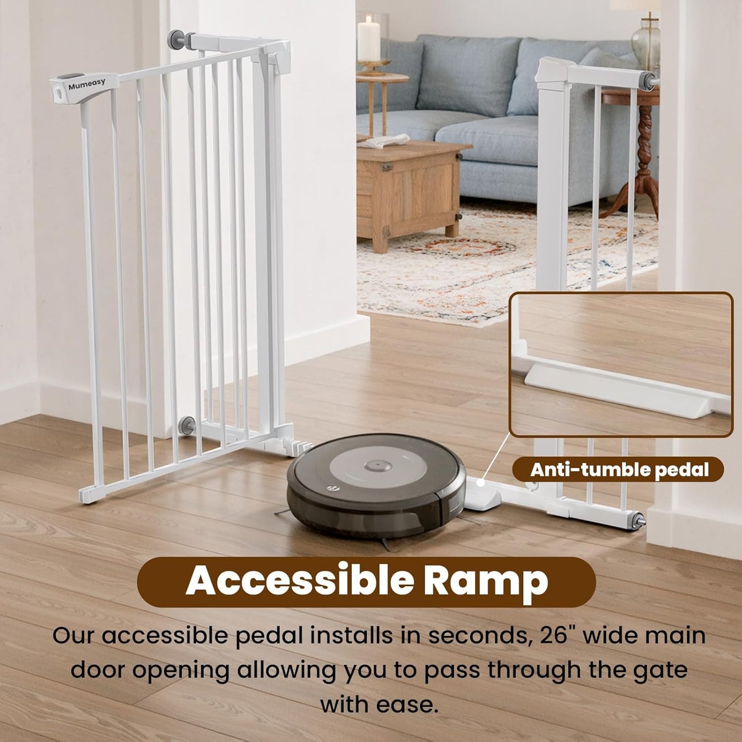 Baby Gate for Stairs, 29.7-40.6" Auto Close Dog Gate Indoor for Doorways, Dual-Lock Design, Adjustable Pet Gate No Drilling with Walk Thru Door for Hallways, Stroller Friendly, Black
