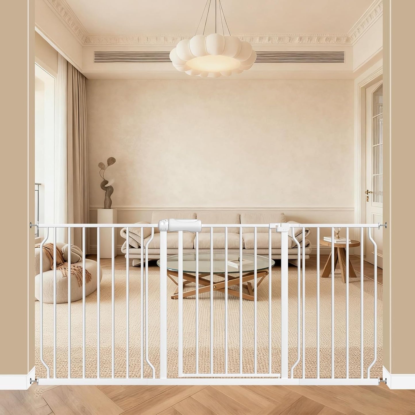 ALLAIBB Extra Wide Pressure Mounted Baby Gate Walk Through Child Kids Safety Toddler Tension White Long Large Pet Dog Gates with Extension for doorways Kitchen (57.48-62.20"/146-158cm, Black)