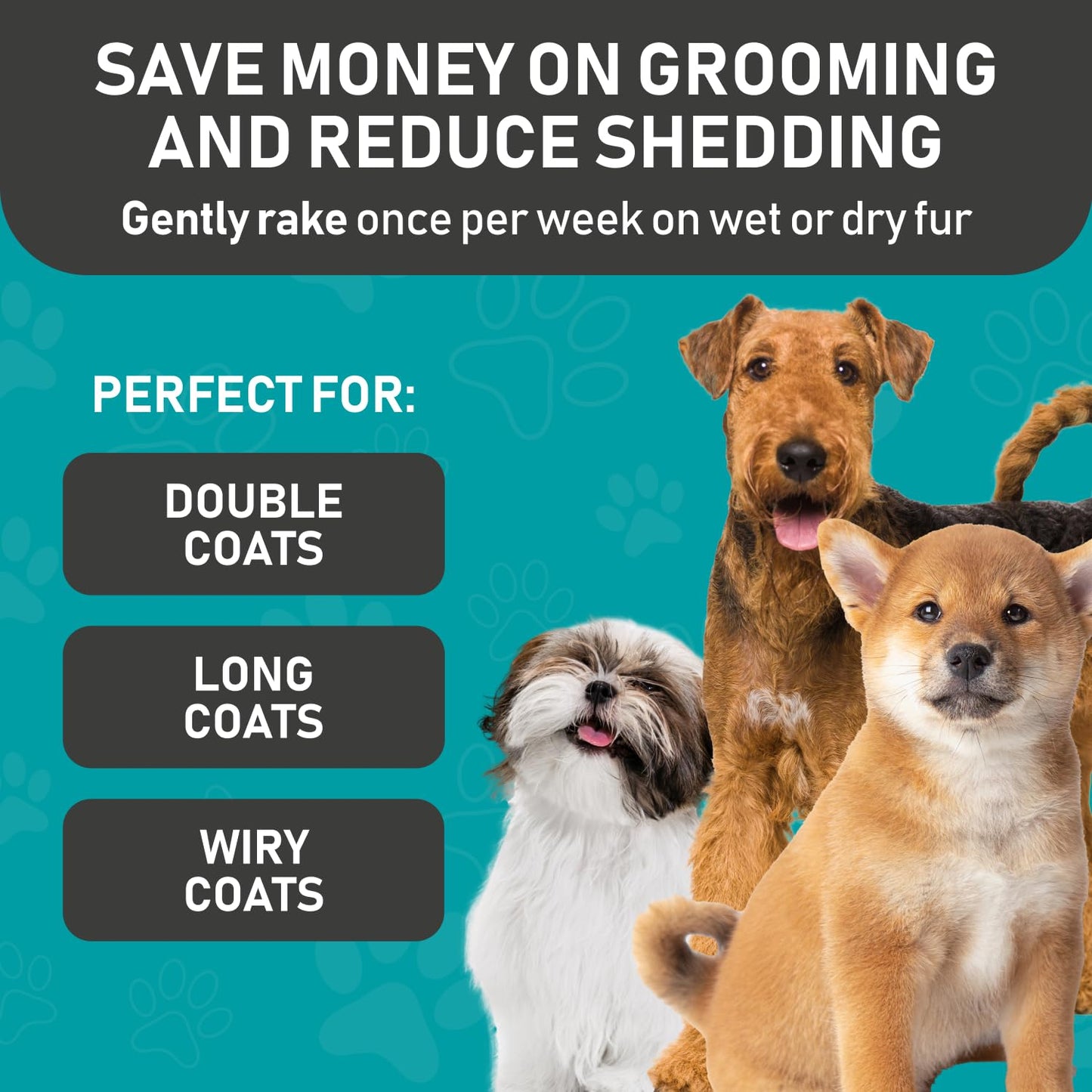 Maxpower Planet Hair Brush - Double Sided Shedding, Dematting Undercoat Rake for Dogs and Cats - Extra Wide Dog Grooming Brush, Reduce Shedding by 95%, Turquoise