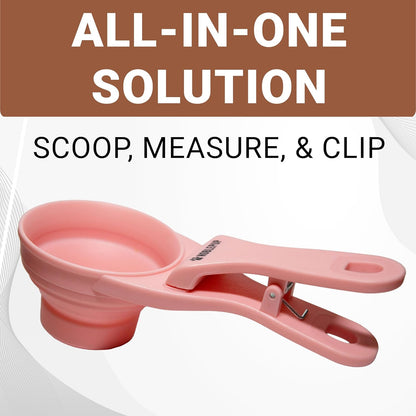 MeasureMate Pet Food Scoops with Bag Clip for Dog and Cat - 3-in-1 Multi-Function Collapsible Food Measuring Cup - 1 Cup Capacity, 8oz, Green - Dishwasher Safe