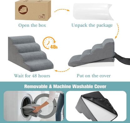 Dog Stairs for Small Dogs, 2-Step Dog Steps for Couch Sofa and Chairs, High-Density Foam Pet Steps Ramp with Removable Washable Cover for Older Injured Puppy Dogs and Cats, 11.81" H, Grey