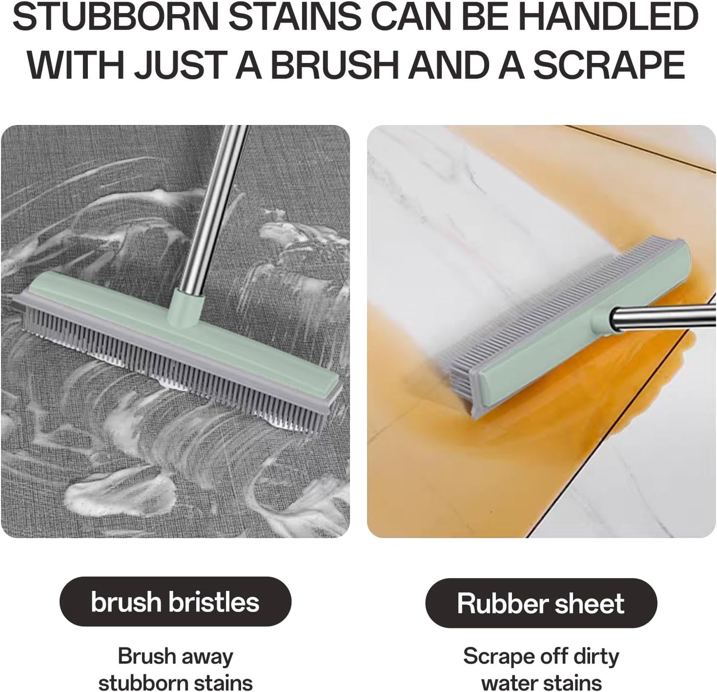 Pet Hair Rubber Broom with Squeegee for Carpet,Fur Remover Broom Carpet Rake for Pet Hair Removal, with 50" Long Handle, Dual-Sided for Hardwood Floor, Tile,Portable Detailing Lint Brush