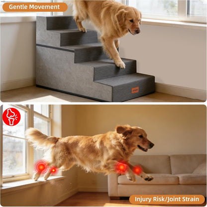 Dog Stairs for Small Dogs, 13.5" H, 3-Step Pet Steps for Couch Sofa and Chair, Non-Slip Balanced Pet Ramp for Medium Cats,Indoor Dog Ladder, Grey