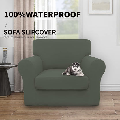 Easy-Going 100% Dual Waterproof 4 Pieces Stretch Soft Couch Cover for Dogs, Sofa Slipcover for 3 Separate Cushion Couch Leakproof Furniture Protector for Kids, Pets Dark Gray
