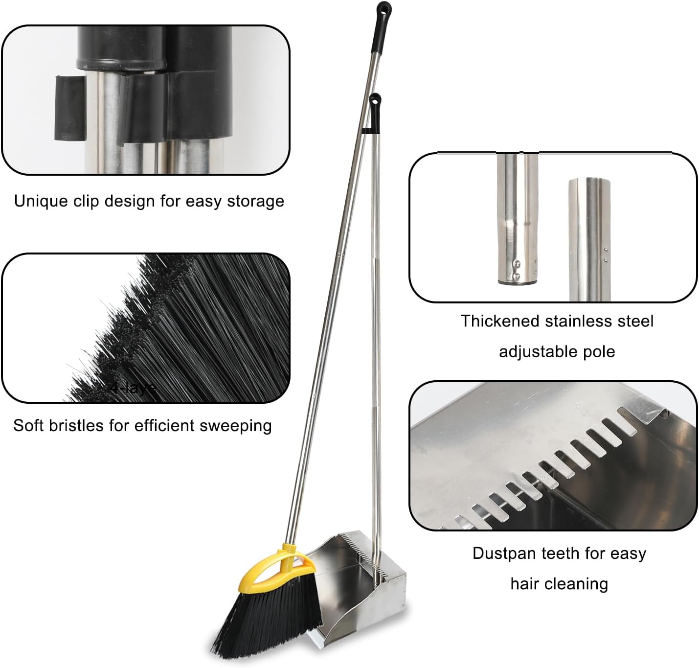 Gloffer Soft Bristles Broom for Indoor Sweeping, Household Cleaning Angle Broom with 55inch Long Handle for Home Office Hardwood Tile Floors Kitchen