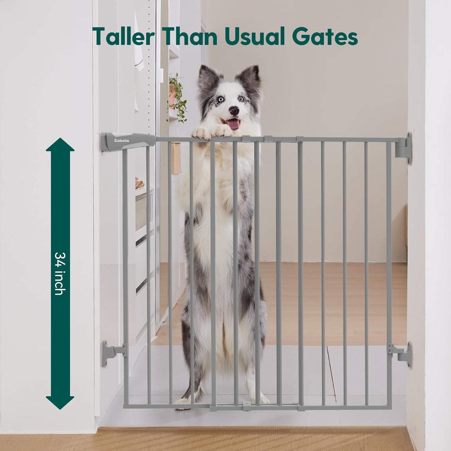 Babelio Baby Gate for Stairs, Kitchen & Doorways, 26-43" W 28" H No Bottom Bar| Easy Installation| One-Handed Operation| Auto-Close| Hardware Mount (Drill Needed) Safety Dog/Pet Gate Indoor (White)