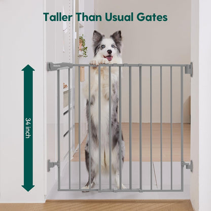 Babelio Baby Gate for Stairs, Kitchen & Doorways, 26-43" W 28" H No Bottom Bar| Easy Installation| One-Handed Operation| Auto-Close| Hardware Mount (Drill Needed) Safety Dog/Pet Gate Indoor (White)